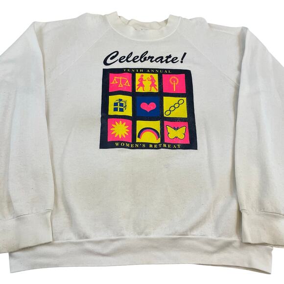 VTG 90s Neon Cottage Sweatshirt size XL White Women's Retreat - Picture 1 of 7